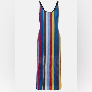 STAUD Jessica Striped Crochet Midi Dress